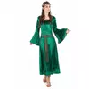 Women's green medieval costume with velvet effect, Size: Small