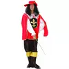 Red and black musketeer costume for men, Size: Medium