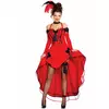 Red cancan costume with black bows for women, Size: X-Small/Small (36-38)