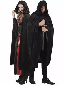 Svart fløyelskappe 170 cm voksen Halloween
