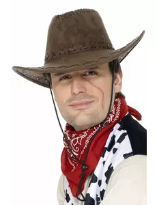 Brun cowboyhatt i semsket skinn for voksne