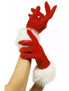 Red gloves with white fur for Mother Christmas woman