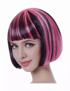 Kort bob-parykk for kvinner med svarte og rosa striper