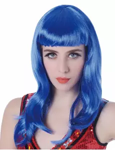 Women's long blue wig with bangs