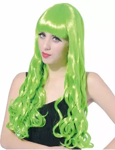 Long Wavy Neon Green Wig with Bangs for Women