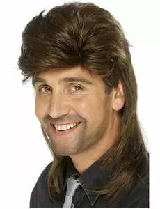 Brun mullet-parykk for menn