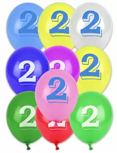 8 flerfargede ballonger med nummer 2, 30 cm