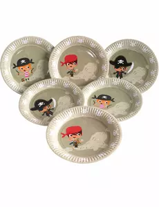 6 pirat-pappetallerkener 23 cm