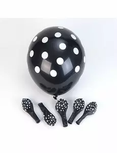 6 svarte lateksballonger med hvite prikker 30 cm