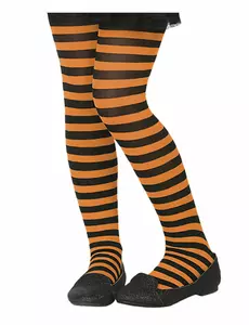 Barnestrømpebukser med oransje og svarte striper