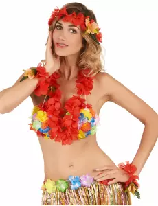 Rødt hawaiisk blomstersett for voksne