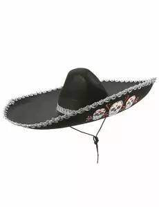 Sort Dia de Los Muertos Sombrero med sølvfinish for voksne