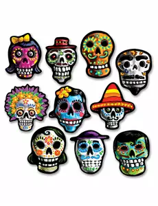 10 Mini Dia de los Muertos pappdekorasjoner 12 x 9 cm
