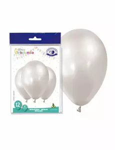 12 perlehvite metalliske ballonger 28 cm