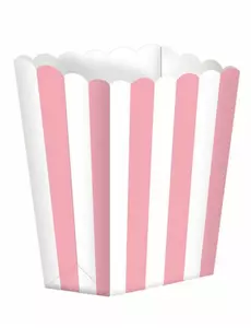 5 rosa og hvite popcornbokser i papp, 6,3 x 13,5 cm