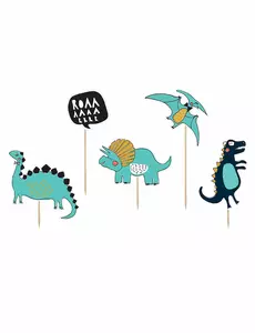 5 blå dinosaur-kaketopper i papp, 10,5–20 cm