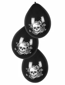 6 svarte blomsterskjelettlatexballonger 25 cm