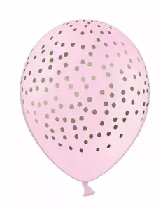 6 lyserosa lateksballonger med gullprikker 30 cm