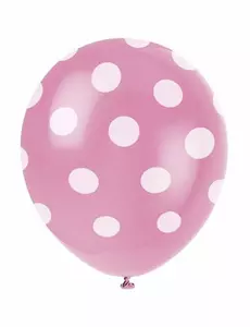 6 rosa lateksballonger med hvite prikker 30 cm