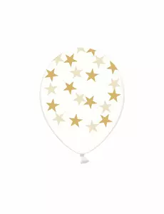6 gjennomsiktige lateksballonger med gullstjerner 30 cm
