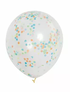 6 gjennomsiktige lateksballonger med farget konfetti 30 cm