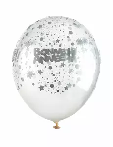 6 gjennomsiktige lateksballonger Godt nyttår sølv 30 cm
