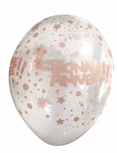 6 gjennomsiktige nyttårsballonger i roségull, 30 cm