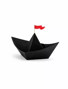 6 svarte origamipapirpiratskip 19 x 10 x 14 cm