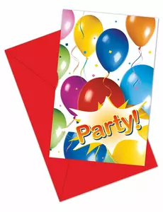 6 invitasjonskort med flyvende ballonger