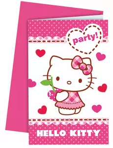 6 Hello Kitty invitasjonskort med konvolutter