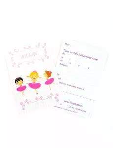 6 ballerina-invitasjonskort med konvolutter 10 x 15 cm