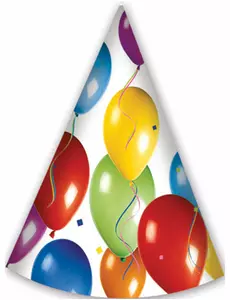6 festhatter med flygende ballonger