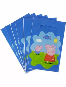 6 Peppa Gris plastgaveposer 22,5 x 15 cm
