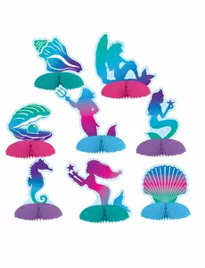 8 mini havfrue-papirdekorasjoner 7–10 cm