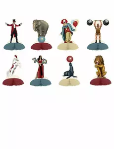 8 mini vintage sirkus-tema borddekorasjoner 13 cm