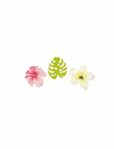 9 trekonfetti tropiske blomster og blader 3,8 cm