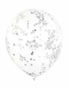 6 Clear Latex Balloons with Silver Confetti 30cm