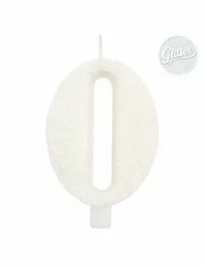 Hvitt glitter tall bursdagslys 9,5 cm, Størrelse: Nummer 7