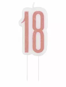 Birthday candle on a stick 18 years pink glitter 7 cm