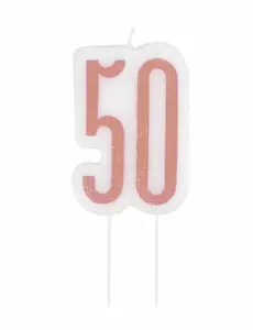Bursdagslys på pinne 50 år rosa glitter 7 cm