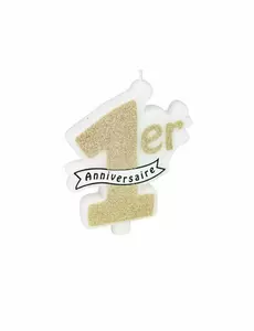 1-årsdagslys med champagneglitter 10 x 8 cm