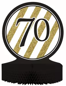 Middepunkt i papir i svart og gull til 70-årsjubileum, 23 x 30 cm