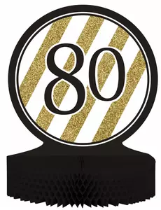 Middepunkt i papir i svart og gull til 80-årsjubileum, 23 x 30 cm