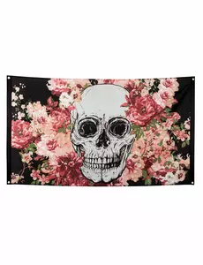 Svart blomsterskjelettflagg 90 x 150 cm