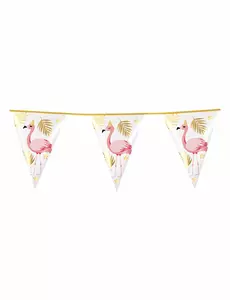 Girlander med 10 tropiske flamingo-vimpler i plast 30 x 20 cm