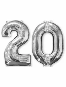 2 silver number 20 foil balloons 66 cm