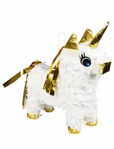 Mini hvit og gull enhjørning piñata 21 x 17 cm