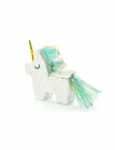 Mini hvit enhjørning piñata 8 x 2,5 cm