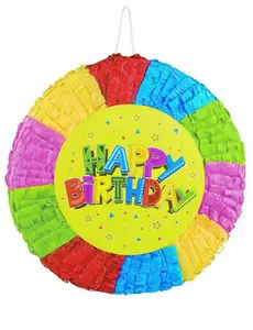 Gratulerer med dagen rund flerfarget piñata 40 cm