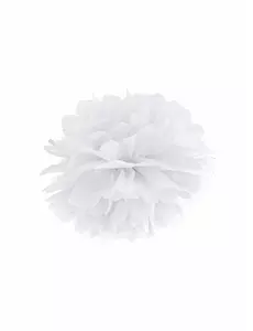 Hvit papirhengende pompong 25 cm